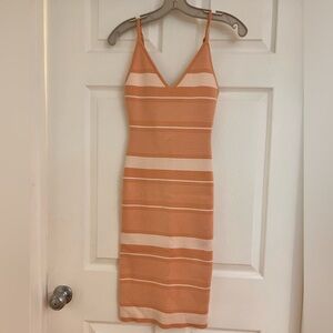 Cute fitted Guess knit mini dress blush and white stripes